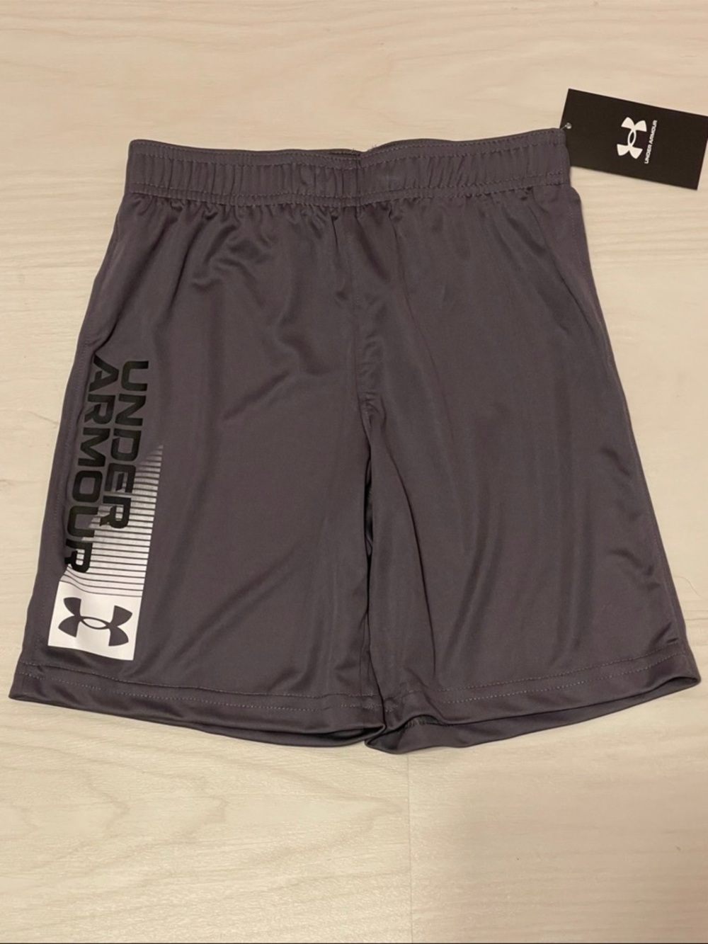 Under Armour Boys Charcoal Gray Athletic Shorts with Side Logo